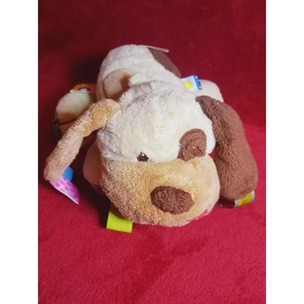 Taggies Tag n Play Pals PUPPY DOG 10in Cream Soft Rattle Plush Lovey Clip preown